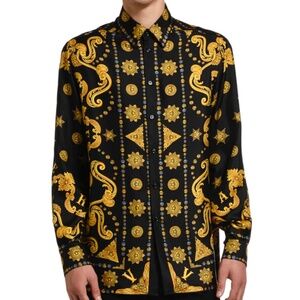 Versace Men’s Baroque-Print Silk Sport Shirt